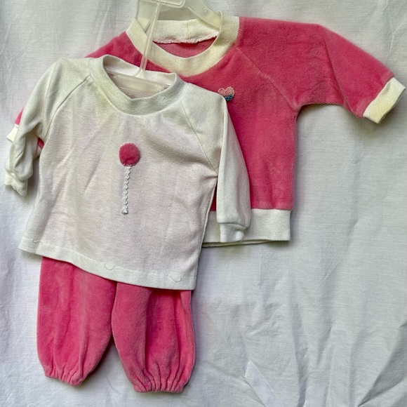 Vintage Hand Made Pink Velour Tracksuit and Long Sleeve size 18 mos Pink Balloon - Picture 8 of 8